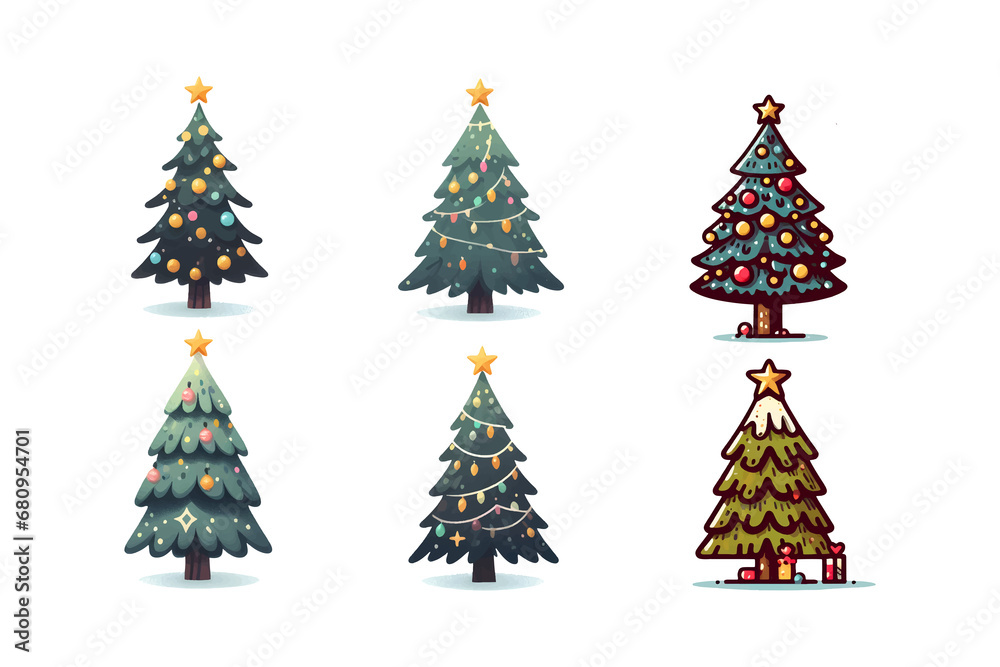 Obraz premium christmas tree with christmas balls. Merry Christmas watercolors christmas tree on white background