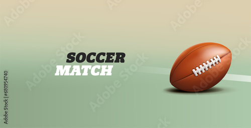 3D rugby ball on a green background. Banner for American football game concept, championship, team game, national cup, champions. Vector