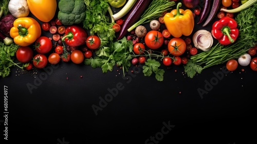 Healthy food top view of various fresh vegetables and herbs isolated on wooden table