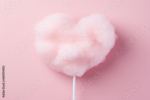 heart shaped cotton candy on a pastel pink background for valentines day