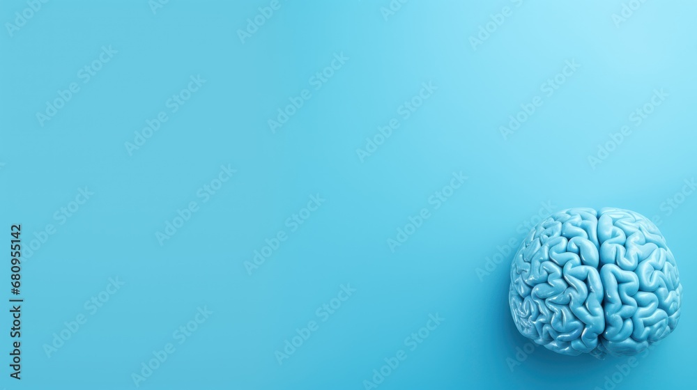 top view. Real creative brain on a blue background, top view. Real creative brain on a blue background,