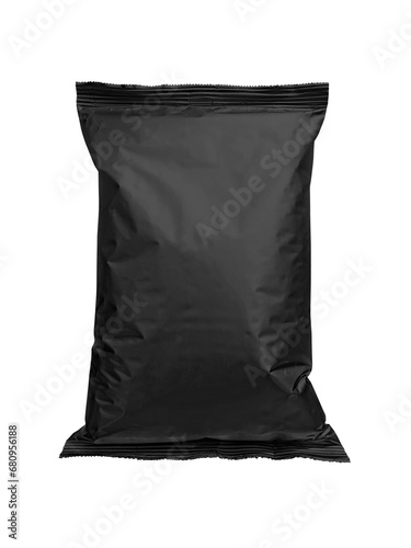 Black Packaging for food, chips, crackers, sweets, mockup for your design and advertising, an empty packaging form. transparent background