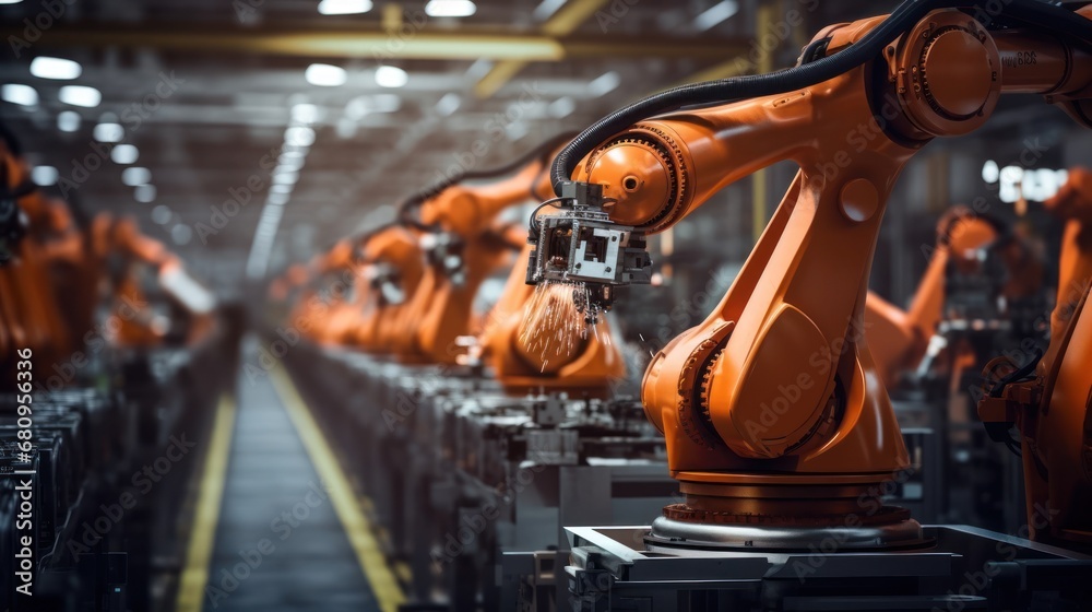 robot industry Robot arm engineering factory moves in different directions High-tech industrial technology using modern machine learning close-up