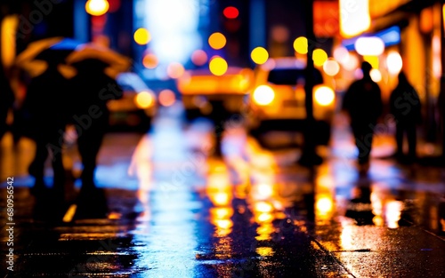 Dusk Rain Capturing the Shimmer of Urban Life in the Rain ai generated