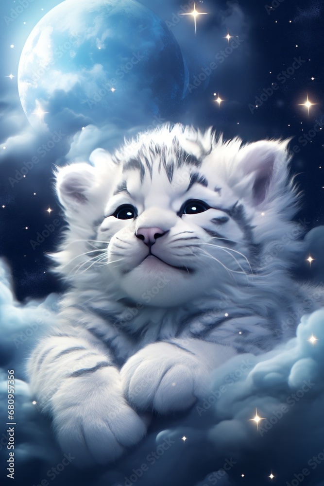 Majestic White Tiger Sitting in the Clouds - Ethereal Wildlife Photography Majestic White Tiger Sitting in the Clouds - Ethereal Wildlife Photography