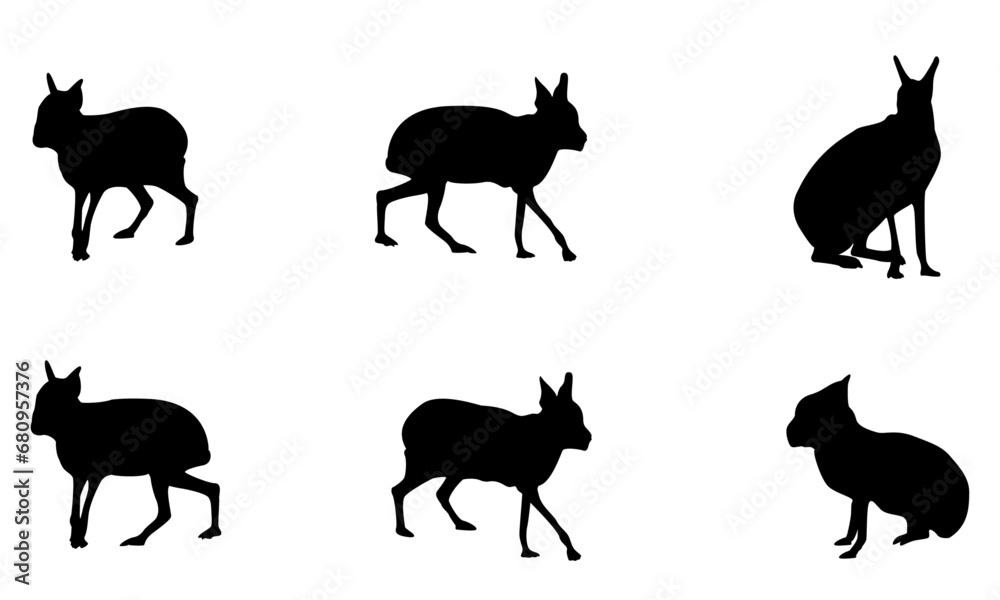 Patagonian mara animal silhouettes set vector illustration