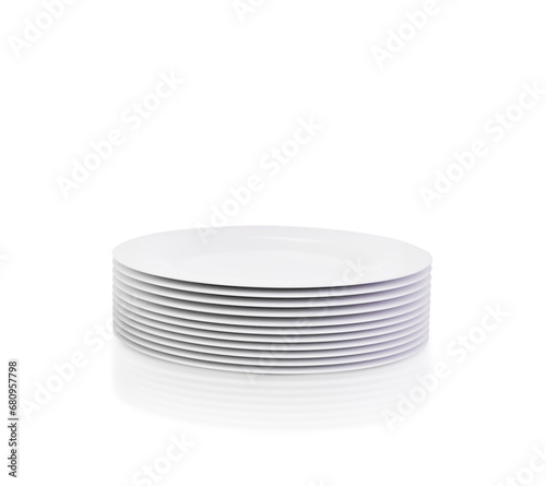 Stack of white ceramic plates. transparent background