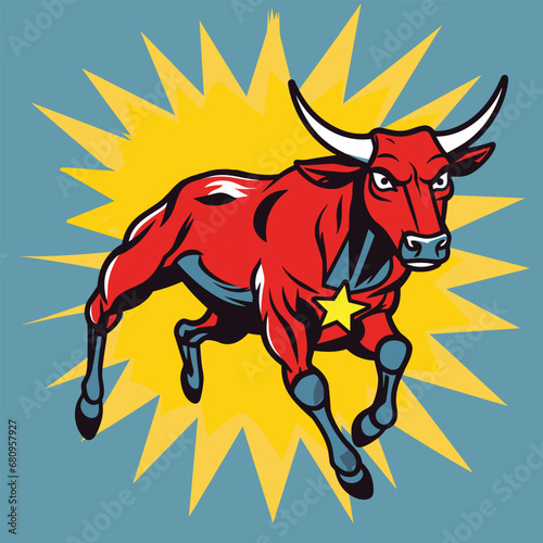 Mascot of running angry bull buffalo. Vector illustration