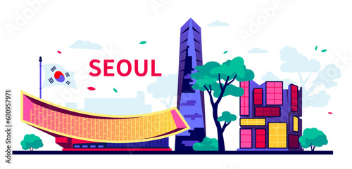 Modernist architecture and skyscrapers - modern colored vector illustration