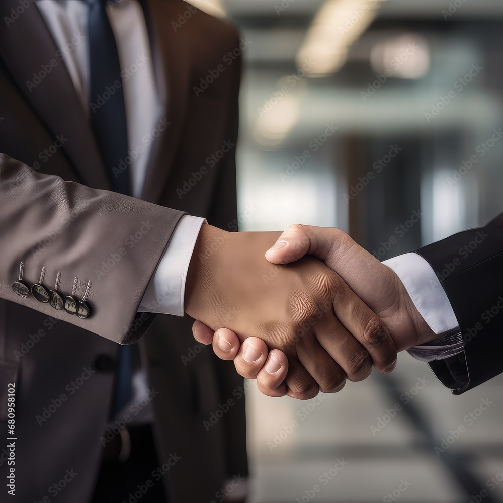 Business handshake photo realistic illustration - Generative AI.