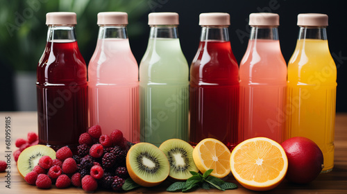 Bottles of natural fruit juices.