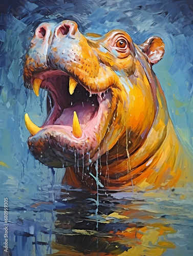 A Hippo With Its Mouth Open - Hippopotamus with mouth wide open