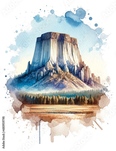 Sacred Spire: Isolated Watercolor of Mato Tipila photo