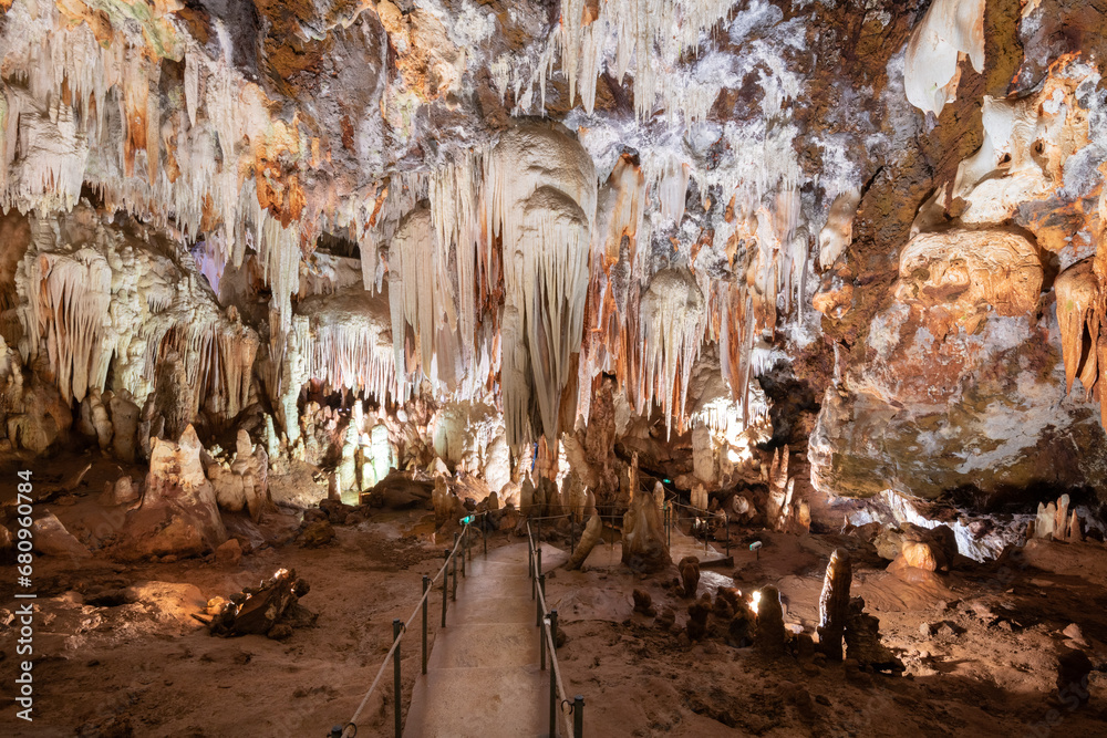 Stalactites of Cerro del Aguila Cave, Avila in Spain