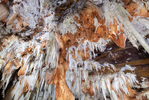 Stalactites of Cerro del Aguila Cave, Avila in Spain