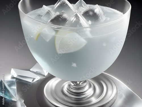 Gin cocktail with ice and lemon slice