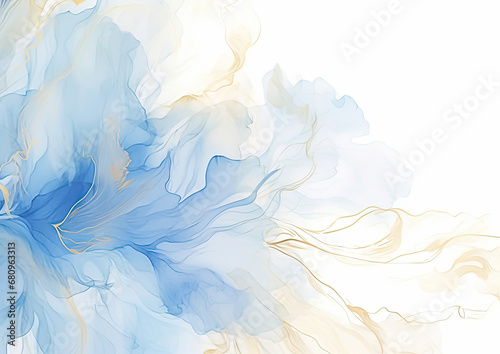 a blue and white abstract painting on a white background. Abstract Cerulean color Florals