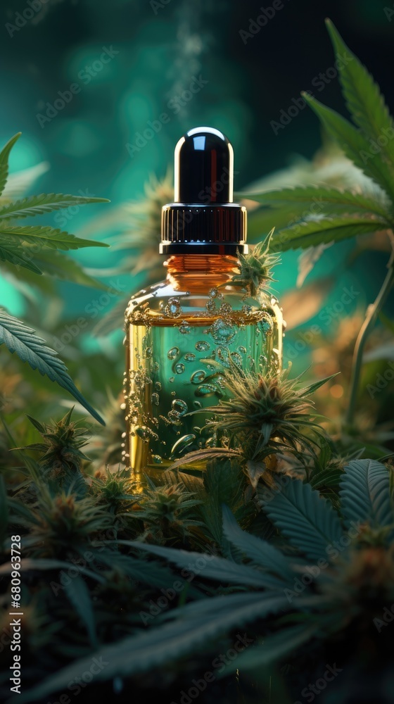 Fototapeta premium Cannabis medicine is&nbsp;both organic and biomedical. Generative Ai.