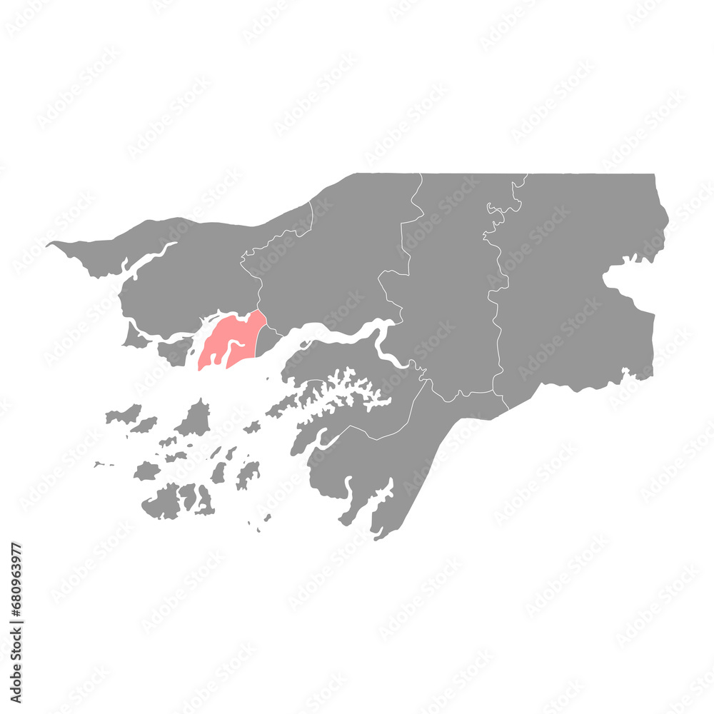 Obraz premium Biombo region map, administrative division of Guinea Bissau. Vector illustration.