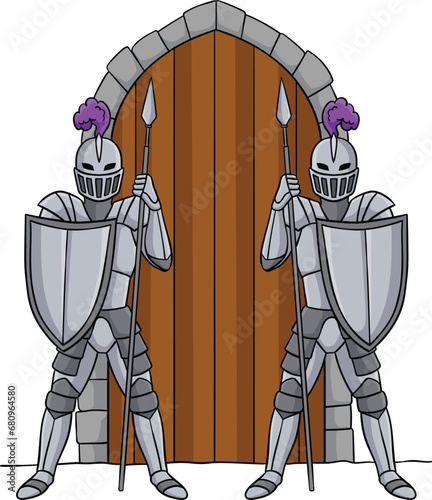 Knight Guarding a Gate Cartoon Colored Clipart 