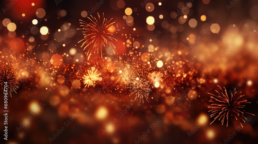 Fireworks and bokeh in gold and dark red. Generative Ai.