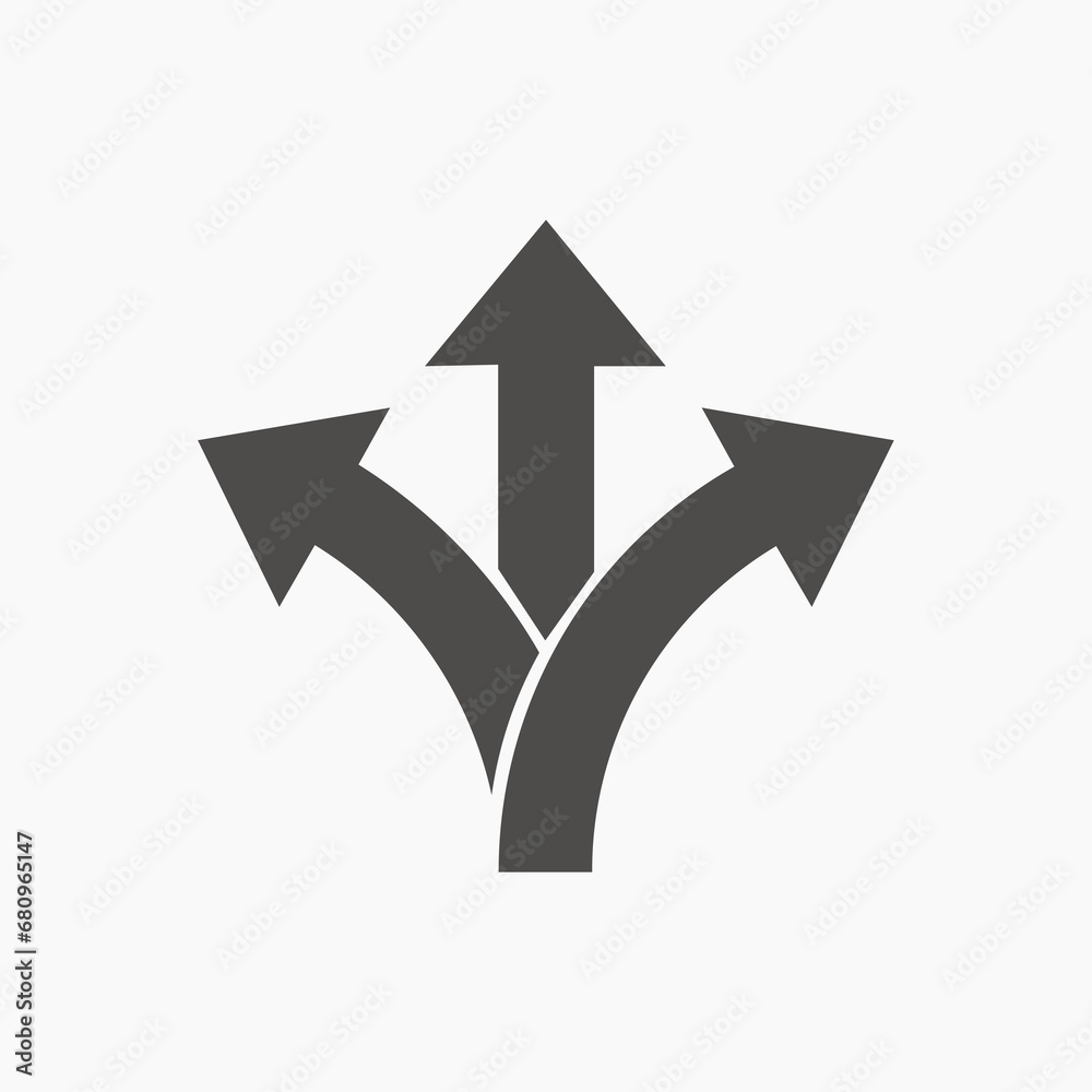 road direction, arrow, three way icon vector symbol isolated road direction, arrow, three way icon vector symbol isolated