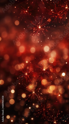 Fireworks and bokeh in gold and dark red. Generative Ai.