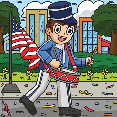 Memorial Day Cadet Marching Drum Colored Cartoon