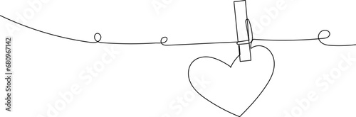 heart hanging on a clothespin line drawing on white background vector