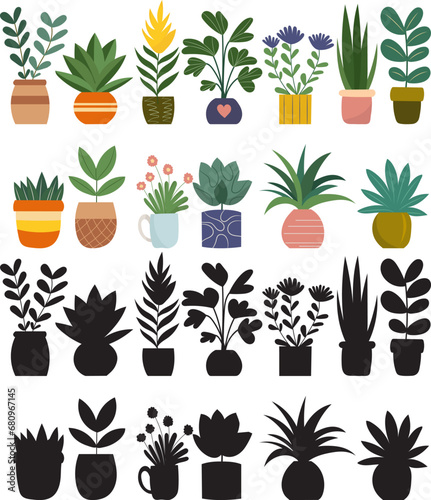 plants in pots collection on white background vector
