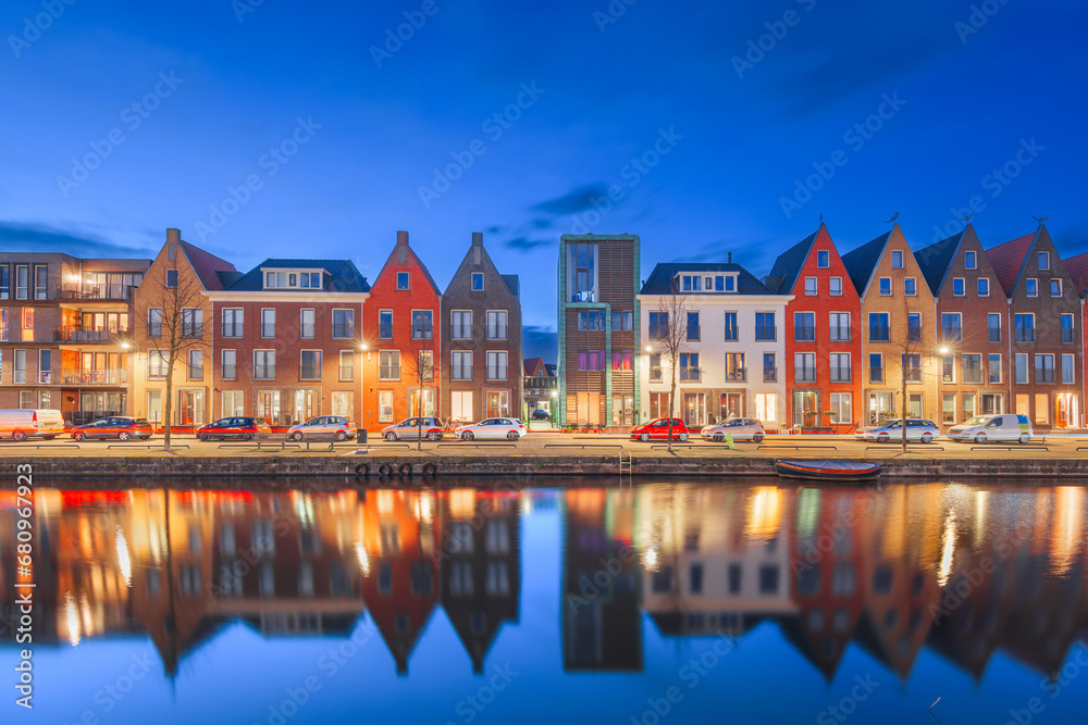 Amersfoort, Netherlands cityscape in the Vathorst district at twilight.