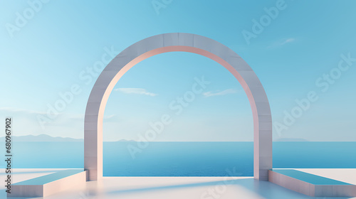 3d rendering circular arch product booth, podium, stage, product commercial photography background, PPT background product cosmetics display © Derby
