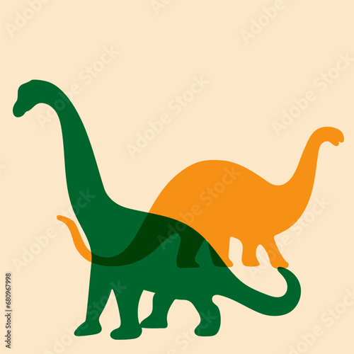 Color silhouettes of two dinosaurs. Vector illustration with risograph print effect. Element for the design of t-shirts  posters  postcards  clothes