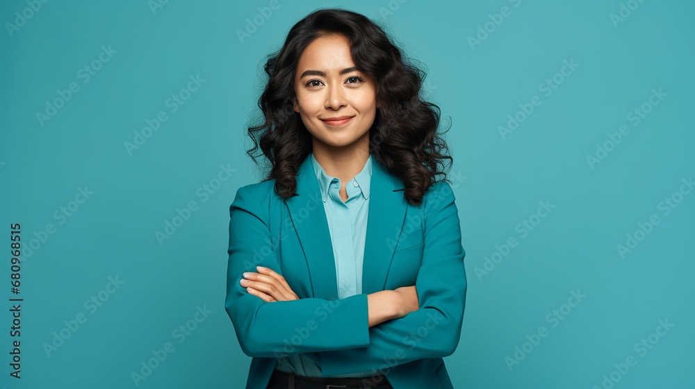 Portrait of a businesswoman isolated on a blue background Portrait of a businesswoman isolated on a blue background
