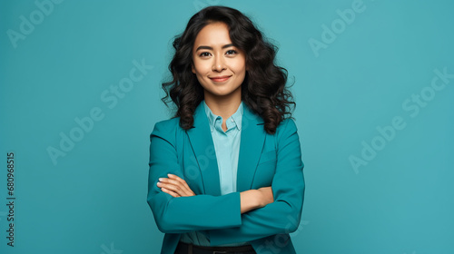 Portrait of a businesswoman isolated on a blue background