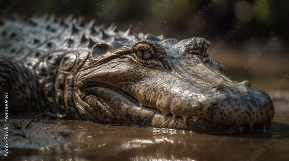 Close-up of a crocodile's head in the water. Wildlife Concept. Wilderness.