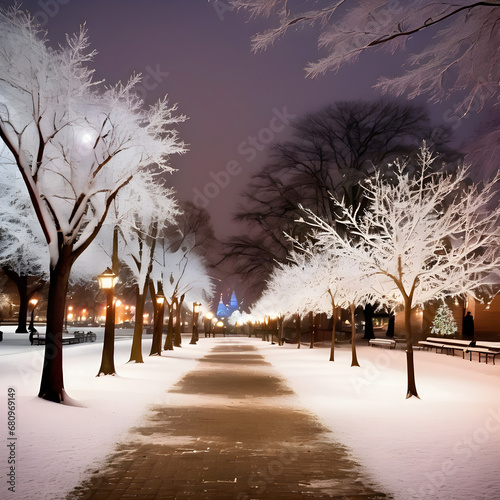 Snowy parks at Christmas