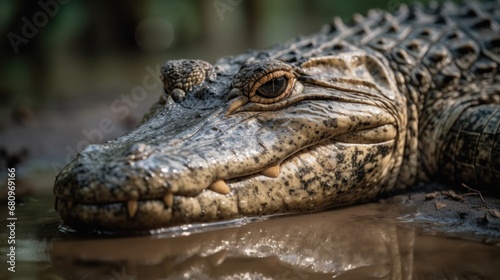 American alligator  Crocodylus americanus  in the rainforest. Wildlife Concept. Wilderness.