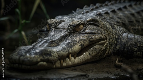 Crocodile head close-up. Crocodile portrait. Wildlife Concept. Wilderness.