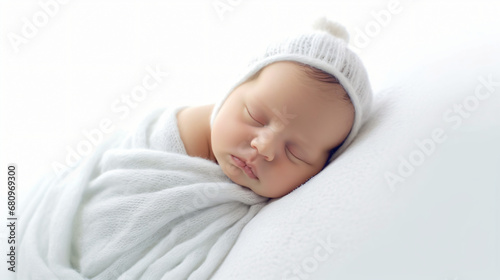 Calm Newborn, Wrapped in Warmth, Sleeping on White