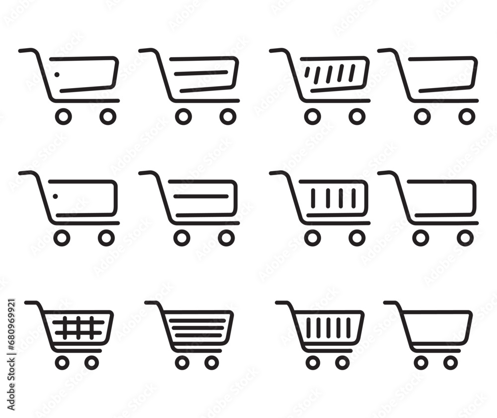 Shopping cart icon set. Collection of web icons for online shop, of various basket icons, vector, eps Shopping cart icon set. Collection of web icons for online shop, of various basket icons, vector, eps