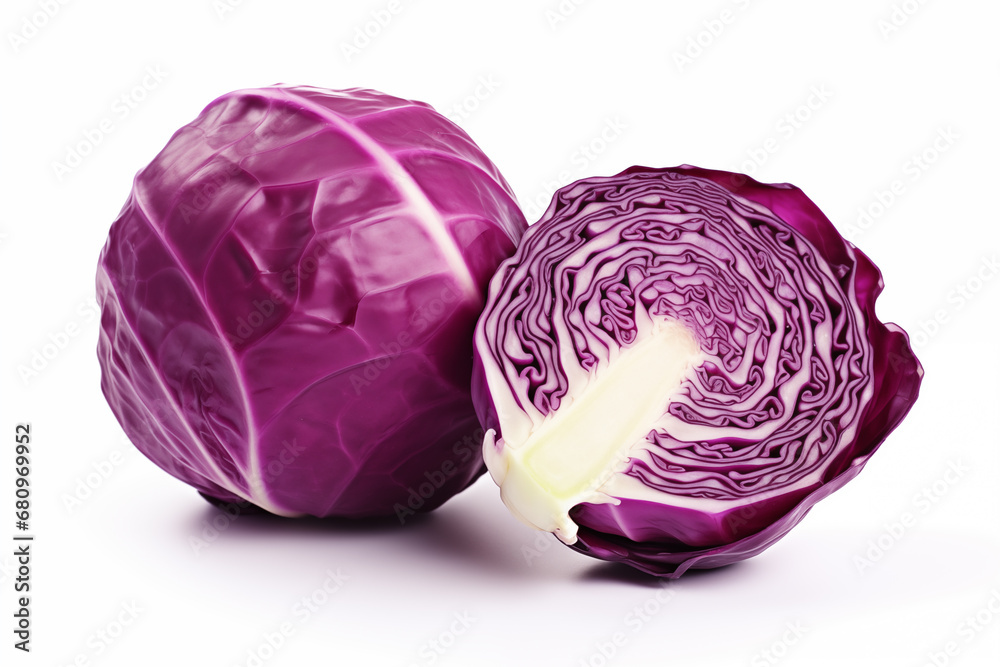 Red cabbage and cut piece of red cabbage isolated on white background. Red cabbage and cut piece of red cabbage isolated on white background.