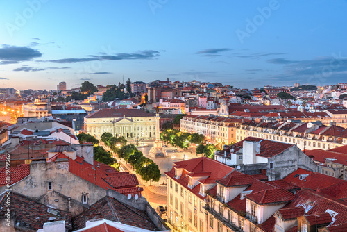 Lisbon, Portugal skyline Over Rossio Square photo