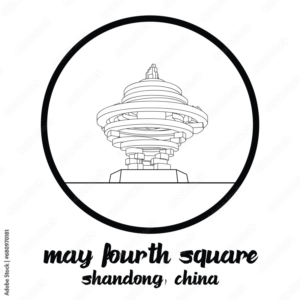Circle Icon line Qingdao May Fourth square statue. vector illustration