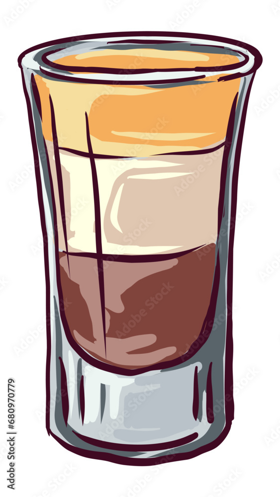 Cocktail B-52, hand drawn vector sketch, bar alcoholic drink with recipe from ingredients. Cocktail B-52, hand drawn vector sketch, bar alcoholic drink with recipe from ingredients.
