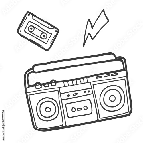 vector Stereo Boombox radio Vintage handdrawn lineart illustration