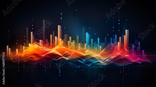 Music abstract background. Equalizer for music, showing sound waves with musical waves, the concept of a music equalizer neon glow colors photo