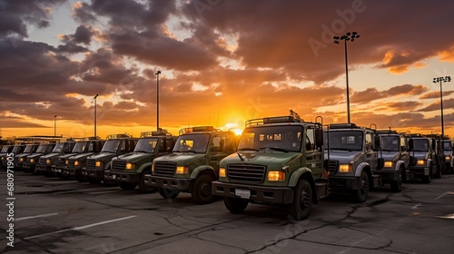 Radiant Trucks at Sunrise - Majestic Fleet Bathed in the Glorious Colors of the Morning Sun © sorin