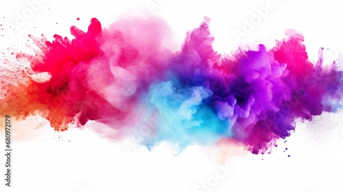 Colorful pink red rainbow smoke paint explosion, color fume powder splash, motion of liquid ink dye in water isolated on white background photo