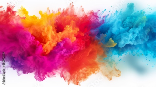 Colorful pink red rainbow smoke paint explosion, color fume powder splash, motion of liquid ink dye in water isolated on white background © Damerfie